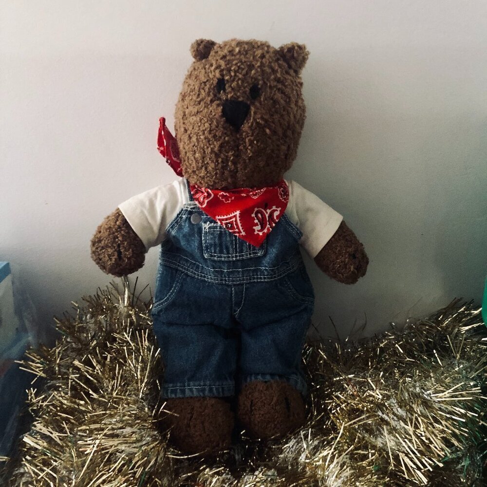 Vintage Classic Collection Baby Gap Teddy Bear 13" Plush Denim Overalls Bandana